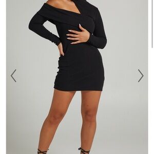 Showpo Black Asymmetrical One Shoulder Bodycon Mini Dress